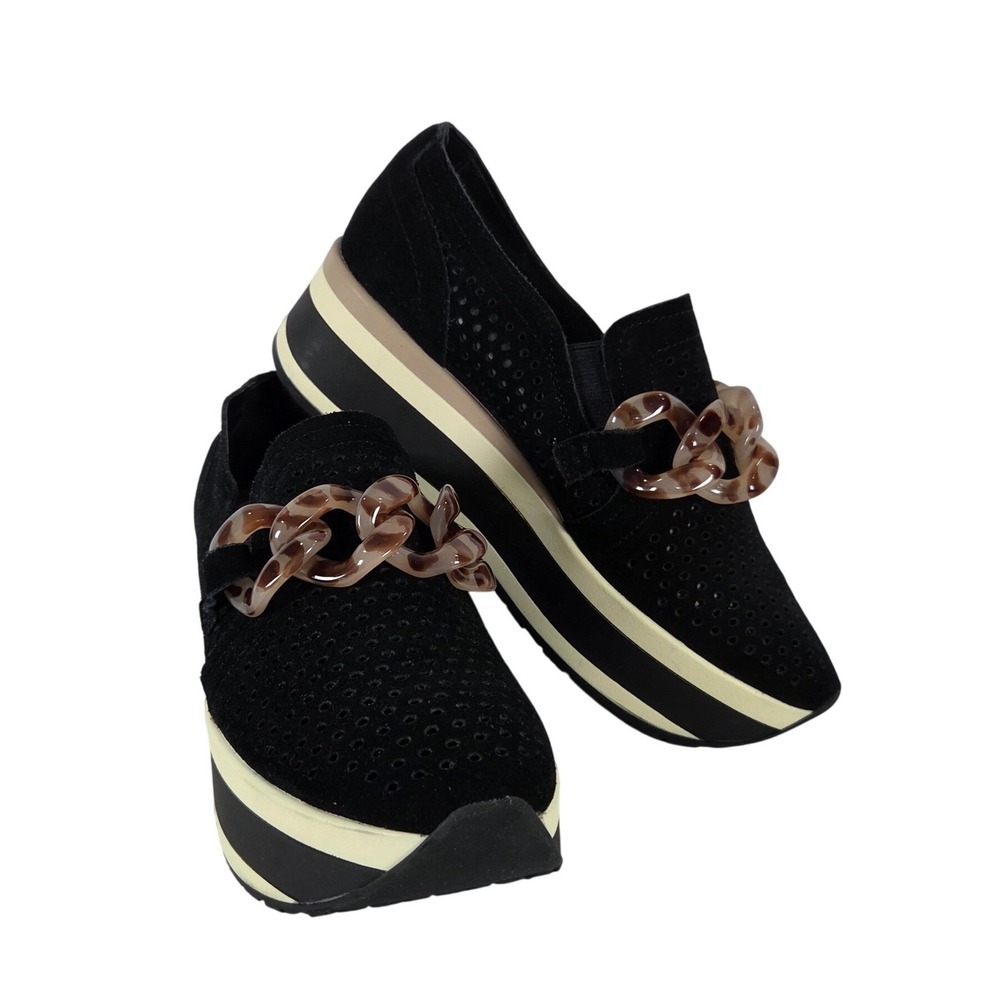 Dolce Vita Black Suede Perforated Platform Sneakers Chain Detail 5.5